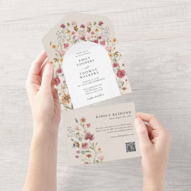 Boho Wildblumen alle in einer Hochzeitsreise All In One Einladung (Abreißen)