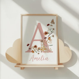 Boho Wildblumen-Aquarell-Baby-Mädchen-Name Poster