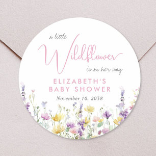 Boho-Wildblumen-Aquarell-Baby-Party Runder Aufkleber