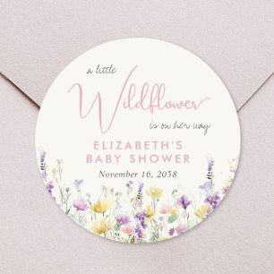 Boho-Wildblumen-Aquarell-Baby-Party Runder Aufkleber