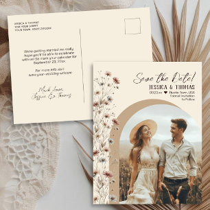 Boho Wildblumen Arch Foto Hochzeit Speichern Sie d Ankündigungspostkarte