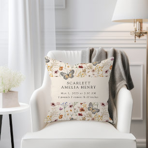 Boho Wildblumen Baby Birth Stats Kissen