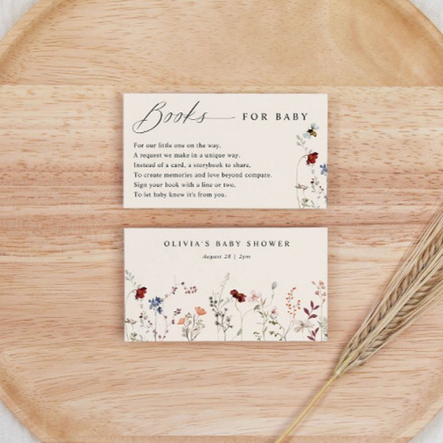 Boho Wildblumen Bees Baby Showbucher Begleitkarte (Book Request Cards for Baby Shower - Boho Wildflowers and Bees)