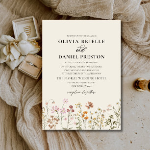 Boho-Wildblumen-Beige-Gartenhochzeit Einladung