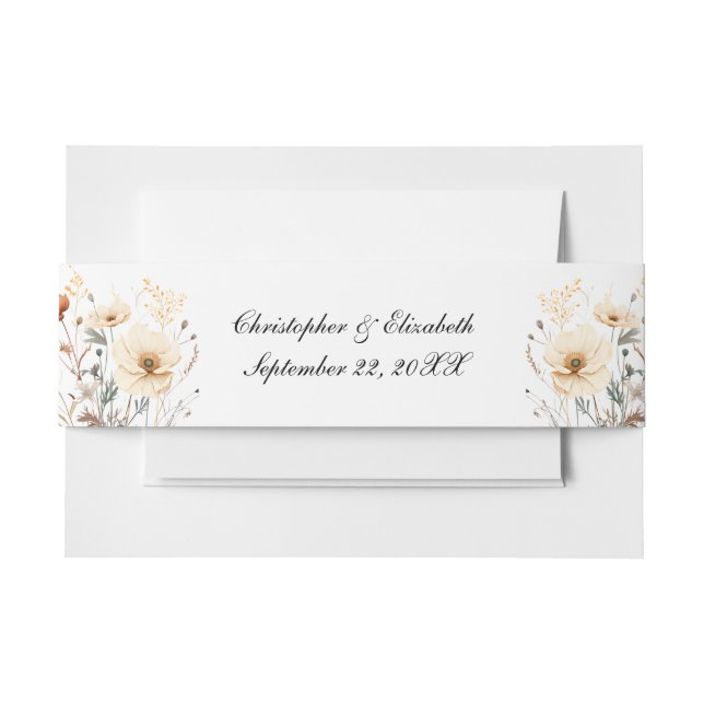 Boho Wildblumen Beige-gelbe neutrale Hochzeit Einladungsbanderole (Vorderseite Beispiel)