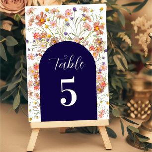 Boho Wildblumen Blumen Herbst Navy Blau Hochzeit Tischnummer