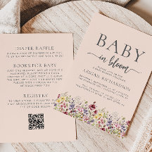 Boho Wildblumen Blush QR Code Babydusche