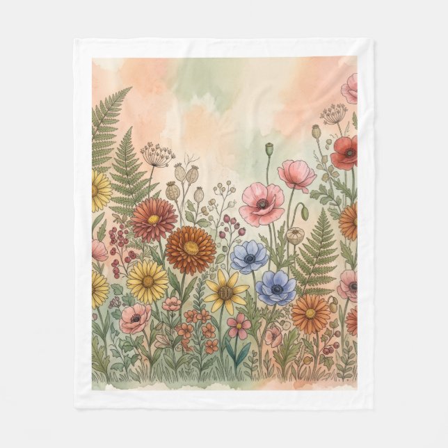 Boho-Wildblumen-Botanik-Muster-Fleece-Decke Fleecedecke (Vorderseite)