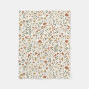 Boho-Wildblumen-Botanisches-Blumen-Erdtöne Fleecedecke