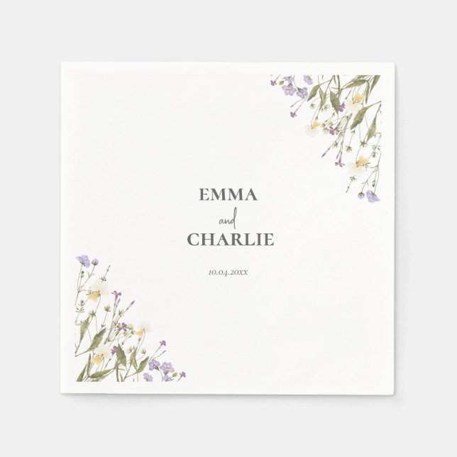 Boho Wildblumen Botanisches Hochzeitspapier Napkin Serviette (Vorderseite)