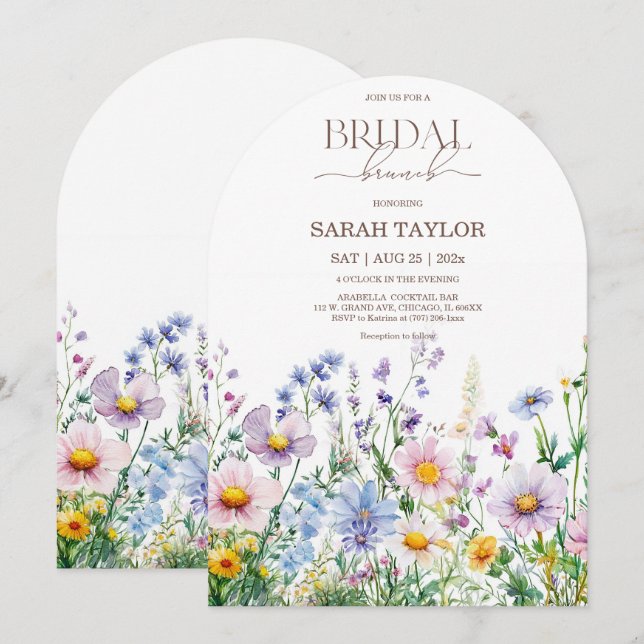 Boho-Wildblumen-Brautparty-Vorlage Einladung (Vorne/Hinten)