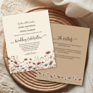 Boho Wildblumen BUDGET Hochzeit Einladung mit Deta