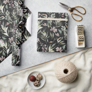 Boho Wildblumen Dusty Pink Sage Green Black Geschenkpapier