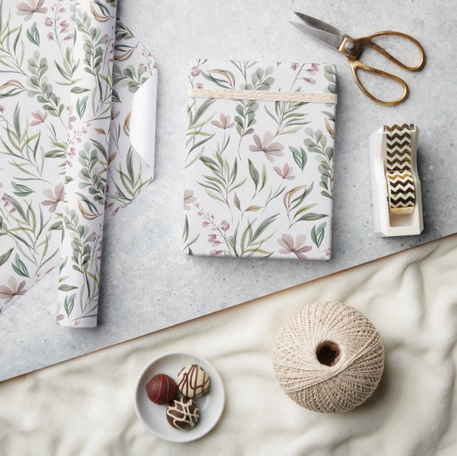 Boho Wildblumen Dusty Pink Sage Green Geschenkpapier (Kunsthandwerk)