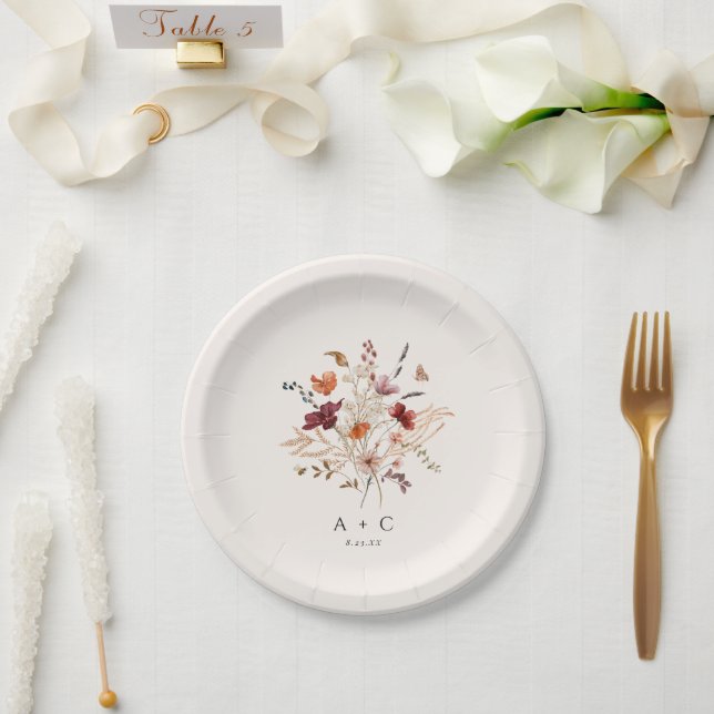 Boho Wildblumen Elegante Hochzeit im Herbst Cake Pappteller (Hochzeit)