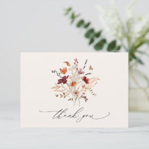 Boho Wildblumen Elegante Hochzeit im Herbst Dankeskarte