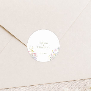 Boho-Wildblumen Elegante Hochzeit Runder Aufkleber