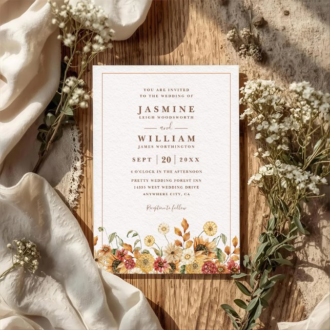 Boho Wildblumen Elegante Moderne QR-Code-Hochzeit Einladung (Von Creator hochgeladen)