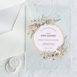 Boho-Wildblumen-Farn-Lavendel-Save-the-Date Acryleinladungen