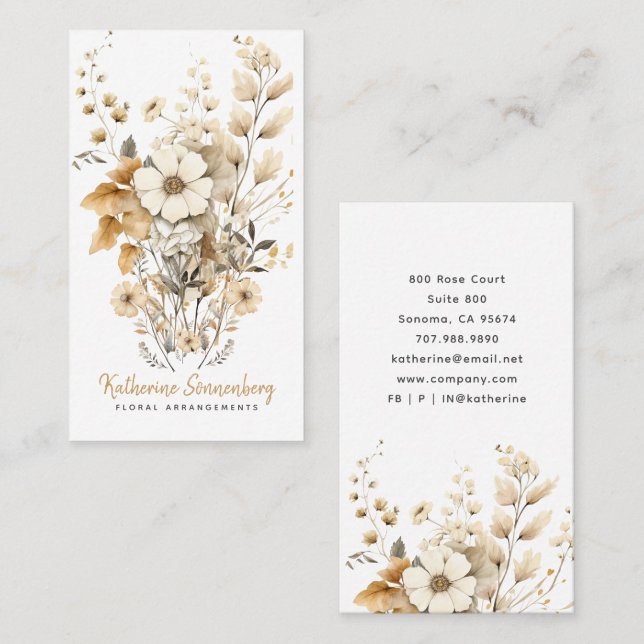 Boho Wildblumen floral Arranger Florist Visitenkarte (Vorne/Hinten)