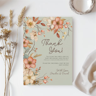 Boho Wildblumen Floral Salbei Grün Babyparty Dankeskarte