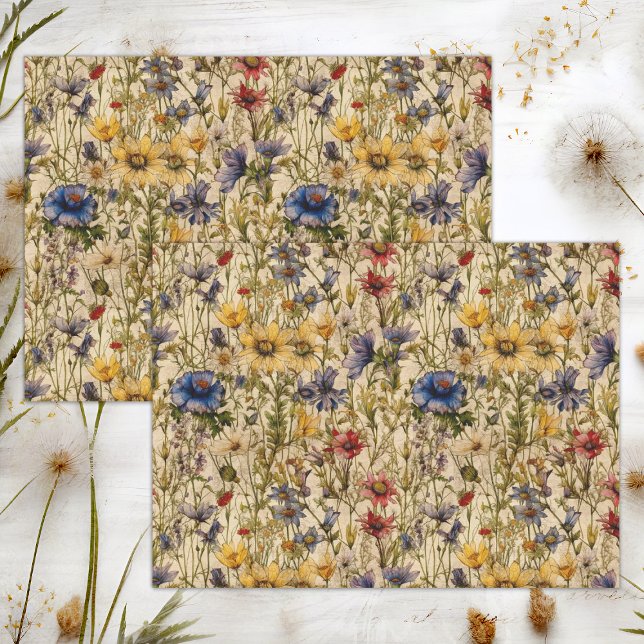 BOHO WILDBLUMEN FLORALDEKOUPAGE SEIDENPAPIER (BOHO WILDFLOWERS FLORAL DECOUPAGE TISSUE PAPER)