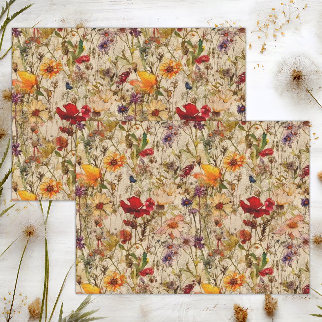 BOHO WILDBLUMEN FLORALDEKOUPAGE SEIDENPAPIER (BOHO WILDFLOWERS FLORAL DECOUPAGE TISSUE PAPER)