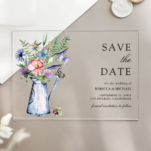 Boho Wildblumen Florale Hochzeit Termin vormerken Acryleinladungen
