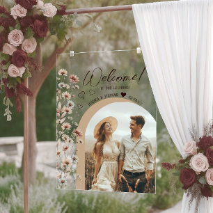 Boho Wildblumen Foto Arch Wedding Willkommen Acrylschild
