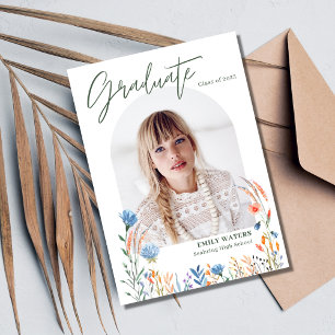 Boho Wildblumen Foto Girl Digital Abschluss Einladung