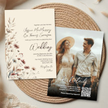 Boho Wildblumen & Foto Moderne QR-Code-Hochzeit