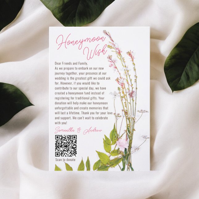 Boho Wildblumen Foto wünscht gute Hochzeit QR Begleitkarte (Boho wildflowers photo wishing well wedding QR Enclosure Card)