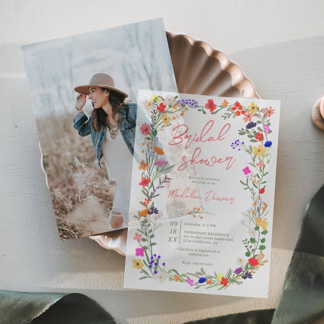 Boho Wildblumen Frühjahr Sommer-Brautparty (Boho Wildflowers Spring Summer Bridal Shower Vellum Invitations)