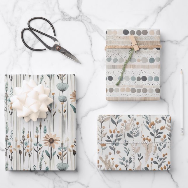 Boho Wildblumen Geschenkpapier Set (Vorderseite)