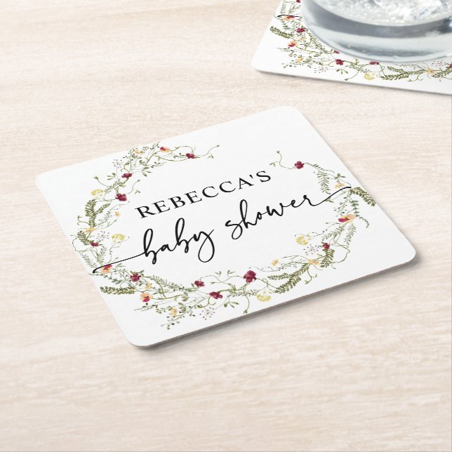 Boho Wildblumen Greenery Baby Shower Rechteckiger Pappuntersetzer (angewinkelt)