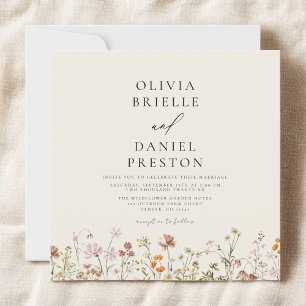 Boho-Wildblumen-Hochzeit in Beige im Garten Einladung