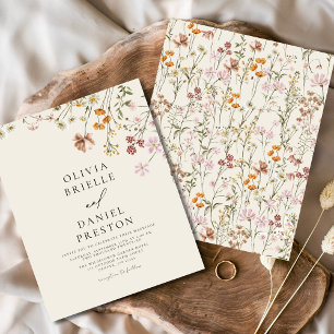 Boho-Wildblumen-Hochzeit in Beige im Garten Flyer