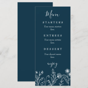 Boho-Wildblumen-Hochzeit in Navyblau Menükarte