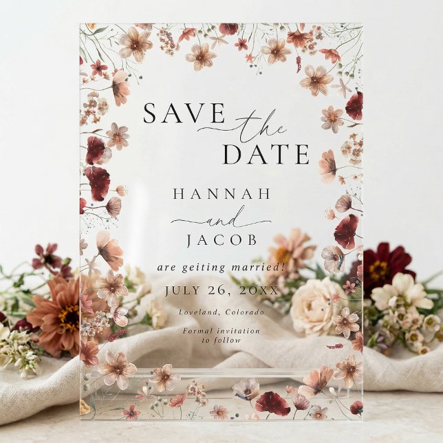 Boho Wildblumen Hochzeit Save the Date Acryleinladungen (Von Creator hochgeladen)