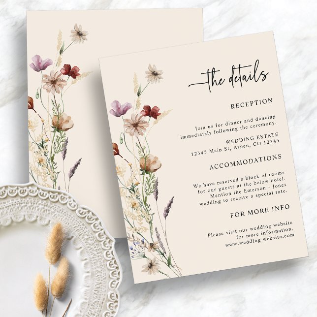 Boho Wildblumen Hochzeitkarte Begleitkarte (Boho Wildflowers Wedding Enclosure Card
)