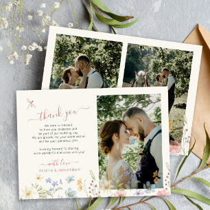 Boho-Wildblumen-Hochzeitsfoto Dankeskarte