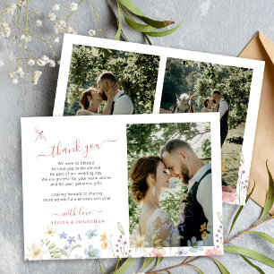 Boho-Wildblumen-Hochzeitsfoto Dankeskarte