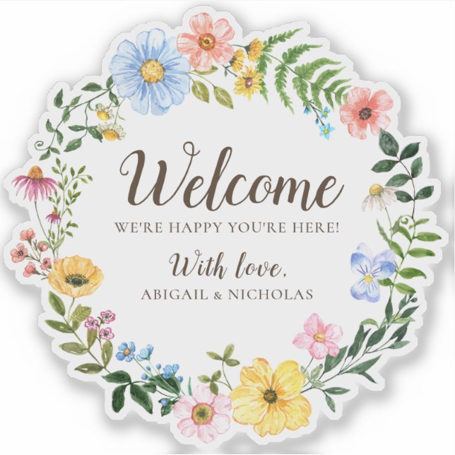 Boho Wildblumen Hochzeitsticker-Begrüßungsbeutel Aufkleber (Vorderseite)
