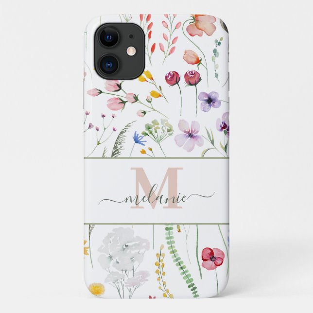 Boho Wildblumen Individuelle Name Monogram Case-Mate iPhone Hülle (Rückseite)