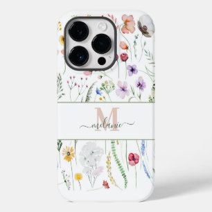 Boho Wildblumen Individuelle Name Monogram iPhone 14 Pro Hülle