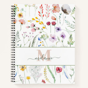 Boho Wildblumen Individuelle Name Monogram Notizbuch