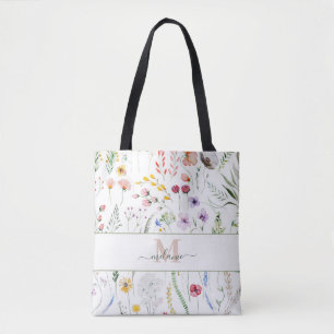 Boho Wildblumen Individuelle Name Monogram Tasche