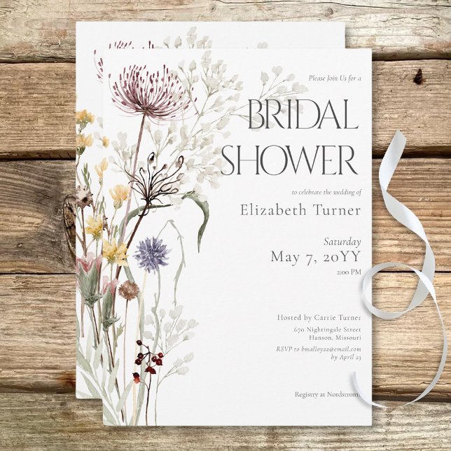 Boho Wildblumen Modernes Brautparty Einladung (Boho Wildflowers Modern Floral Bridal Shower Invitation)