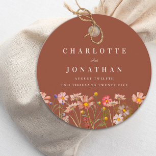 Boho Wildblumen Orangefarbene Hochzeits-Dankeschön Geschenkanhänger