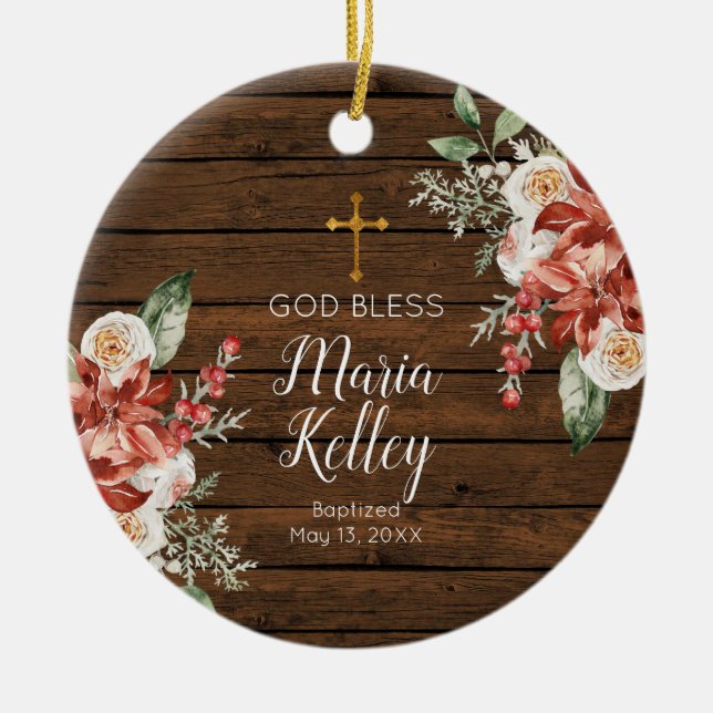 Boho Wildblumen Personalisierte Girl-Taufe Keramik Ornament (Vorne)